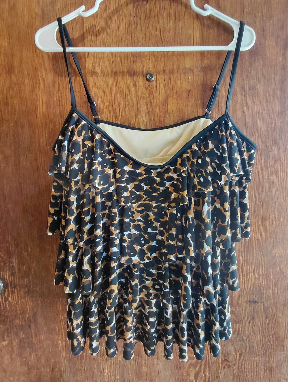 Women’s Tiered Leopard Print Tankini - Black & Brown